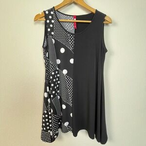 IC Collection Womens Sleeveless Black Geometric Dot Print Tunic Top Size S